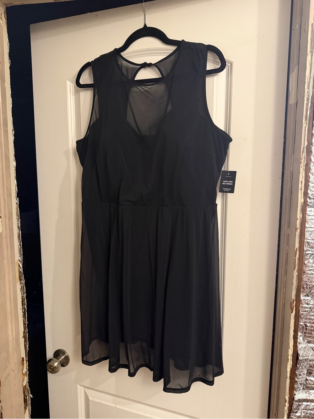 torrid Black Sleeveless Chiffon Swim Dress with Keyhole Back
